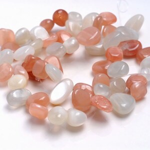 10-12MM Orange White Moonstone Gemstone Pebble Nugget Granule Loose Beads 15.5 inch Full Strand (80001891-A24)