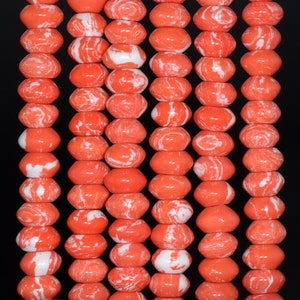 8 x 5 MM オレンジ ホワイト マトリックス ターコイズ ジェムストーン ロンデル ルース ビーズ 7.5 インチ ハーフ ストランド (90183295-A152)