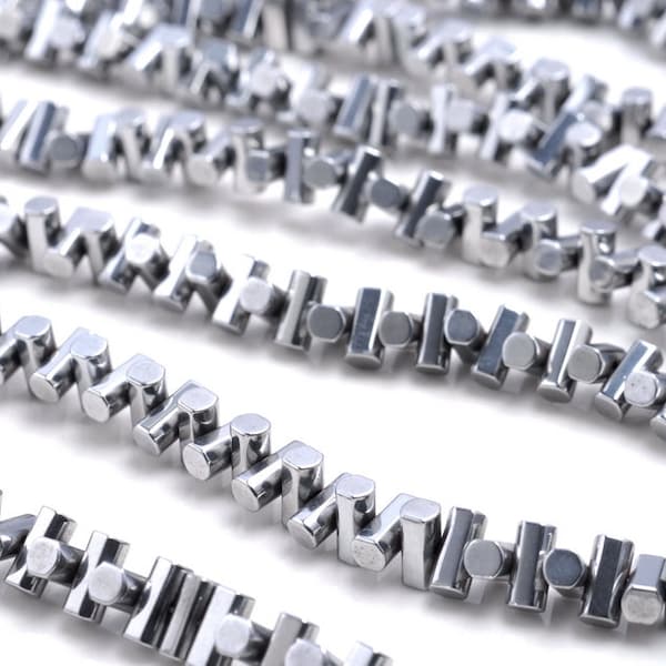 6X3MM Silver Hematite Gemstone Side Drill Hexagon Tube Loose Beads 16 inch Full Strand (80000168-A41)