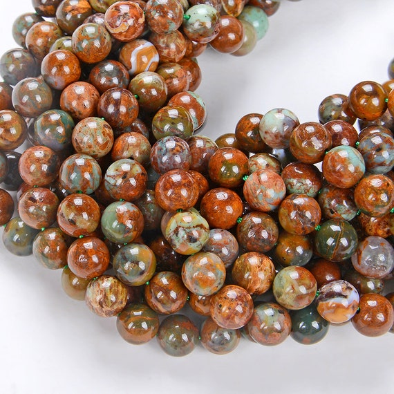 Nice quality Beautiful natural green brown opal gemstone Full strand 15.5” 6mm 8mm 10mm round bead AAA Natural green opal stone bead