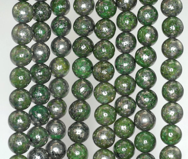 8mm Green Pyrite Intrusion Gemstone Grade AA Round Loose Beads 15.5 inch Full Strand (90187287-724B)
