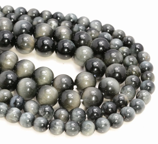 Gray Hawk Eye Gemstone Round Chrysoberyl Cat Eye 6mm 8mm Loose Beads (A265)
