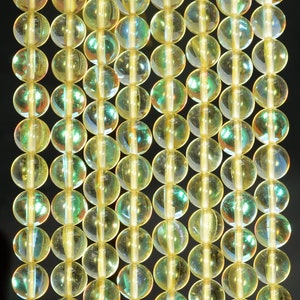 8MM Yellow Mystic Aura Quartz Round Loose Beads 15 inch Full Strand (80006768-A208)