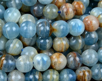 Natural Argentina Lemurian Aquatine Calcite, AA Round  2MM 3MM 4MM 5MM 6MM 7MM 8MM 9MM 10MM 11MM 12MM 13MM 14MM 15MM 16MM (D51 D52 D53)