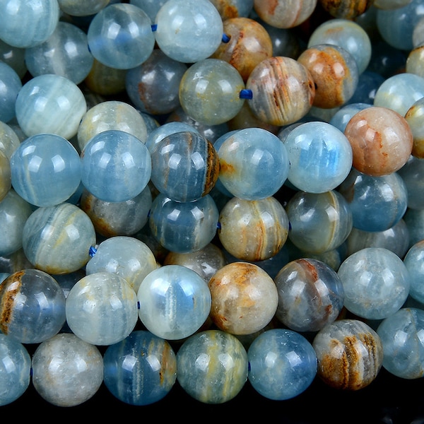 Calcite aquatine lémurienne naturelle d'Argentine rare, pierre précieuse d'onyx bleu AA ronde 4 MM 5 MM 6 MM 7 MM 8 MM 9 MM 10 MM 11 MM 12 MM Perles (D51 D52 D53)