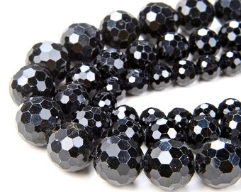 Natural Black Tourmaline Gemstone Grade AA Micro Faceted Round 8MM 10MM Loose Beads (D41)