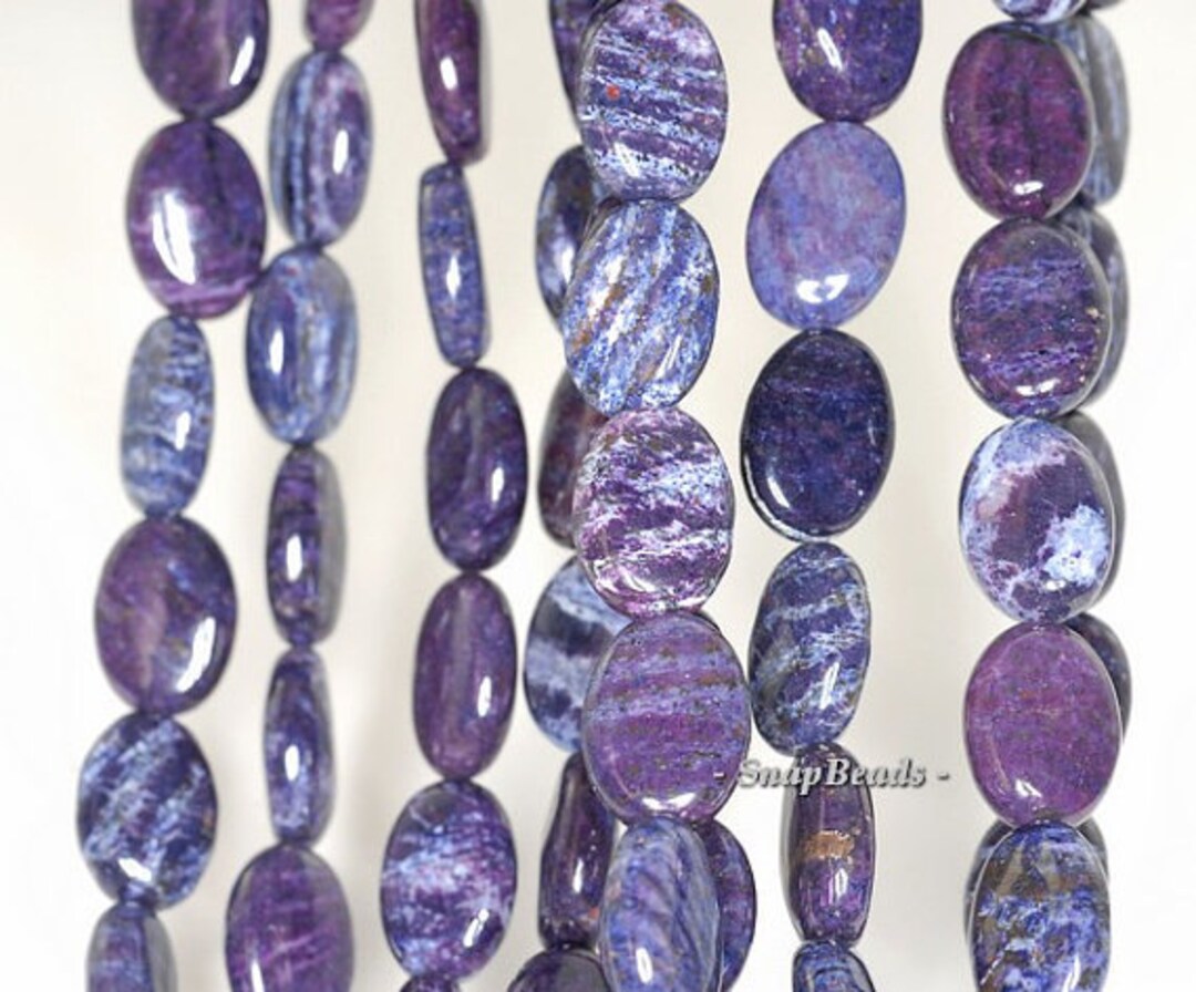シェルヒーシー4種 5本 18x13mm Purple Schiller Sheen Spar Gemstone Oval Loose Beads