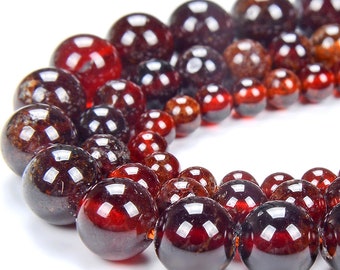 Granate hessonita natural profundo, grado AA, redondo, cuentas sueltas de 4 mm, 5 mm, 6 mm, 7 mm, 8 mm y 9 mm (D313)