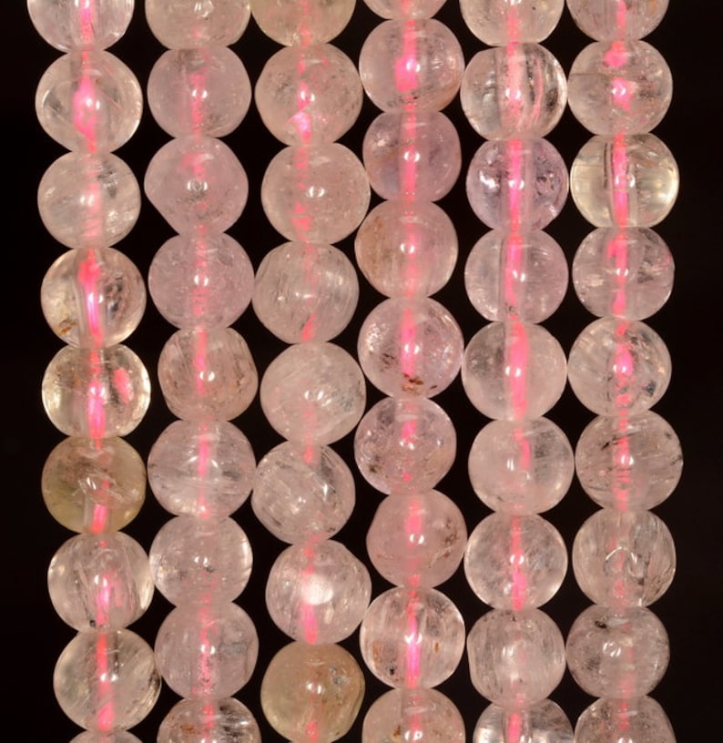 80005398-464 7-8mm Genuine Pink Gemmy Kunzite Gemstone Grade AA Transparent Pink Nugget Round Loose Beads 16 inch Full Strand
