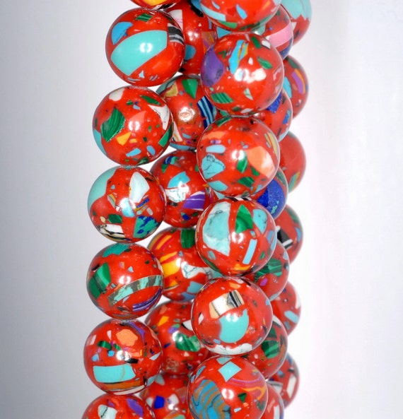 14mm Matrix Turquoise Gemstone Red Mosaic Round 14mm Loose