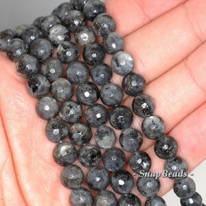 8mm Larvikite Gemstone Grey Black Faceted Round Loose Beads 15 inch Full Strand 90148761-239 image 3