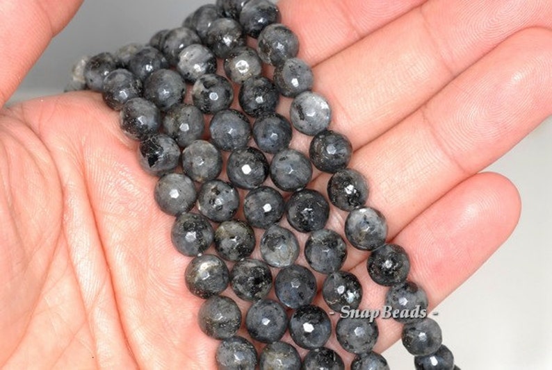 8mm Larvikite Gemstone Grey Black Faceted Round Loose Beads 15 inch Full Strand 90148761-239 image 3