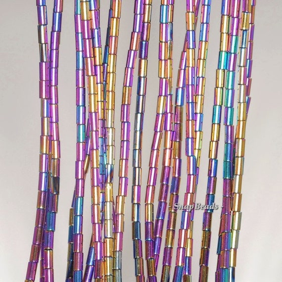 4X2MM TITANIUM RAINBOW HEMATITE GEMSTONE ROUNDED RECTANGLE LOOSE BEADS 16/"