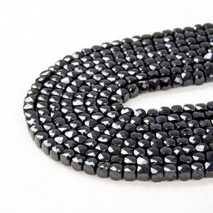 4MM Black Spinal Gemstone Grade AAA Micro Faceted Square Cube Loose Beads (P5)