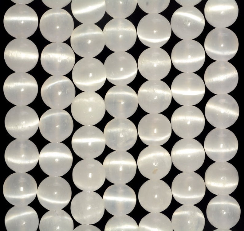 8mm Genuine Selenite White Cat/'s Eye Gemstone Grade AAA Round Loose Beads 15.5 inch Full Strand 80006788-A210