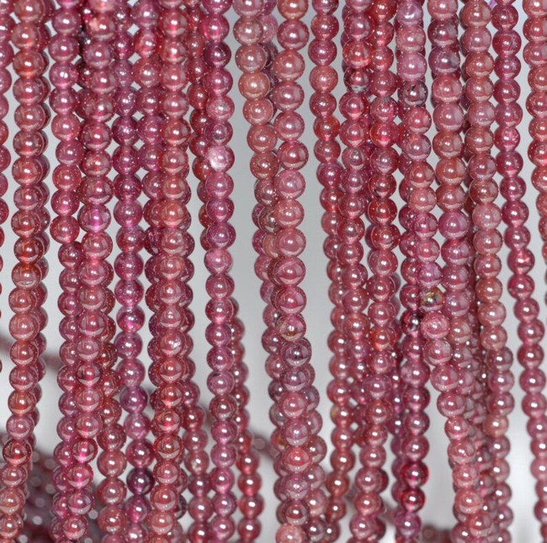 80001129-A165 3-4MM Purple Garnet Gemstone Round Loose Beads 15.5 inch Full Strand
