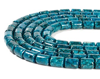 Blue Crinoid Fossil Gemstone Barrel Drum 14X10MM Loose Beads 7.5 inch Half Strand (80020654-D661)