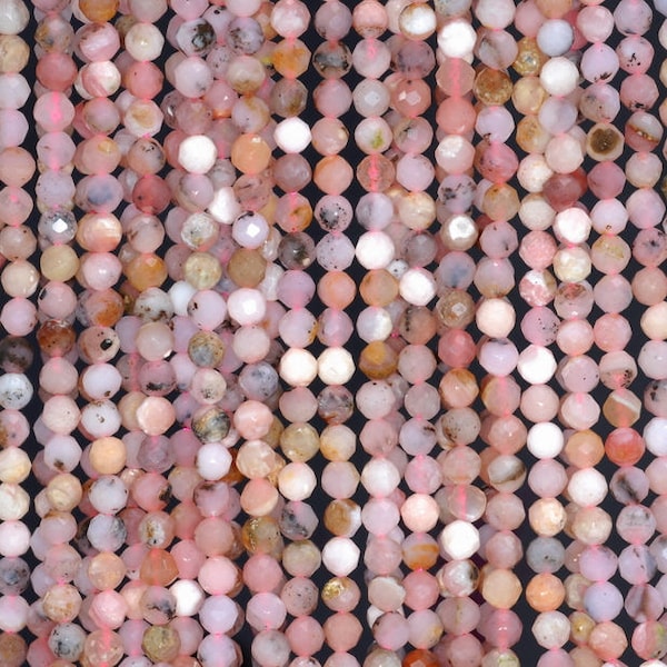 Peruvian Pink Opal Gemstone Grade A Pink Micro Faceted Round 2mm 3mm 4mm 5mm Loose Beads inch Full Strand (924)