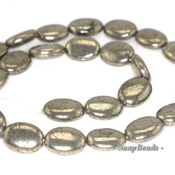 14x10mm Palazzo Iron Pyrite Gemstone Flat Oval 14x10mm Loose Beads 15.5 inch Full Strand (90145011-404)
