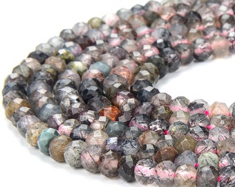 Natural Golden Black Rutilated Quartz Gemstone Grade AA 5X3MM Micro Faceted Rondelle Loose Beads 15 inch Full Strand (80018122-P89)