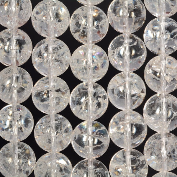 14mm Cracked Clear Quartz Rock Crystal Gemstone Round Loose Beads 7.5 inch Half Strand (90187653-696)