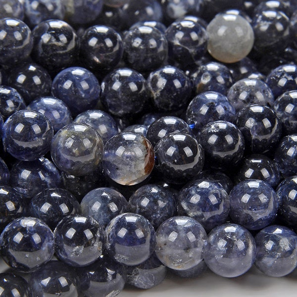 Natural Deep Blue Iolite Gemstone Grade AAA Round 7MM 8MM 9MM 10MM 11MM 12MM 13MM 14MM 15MM 17MM Loose Beads (D100 D101)