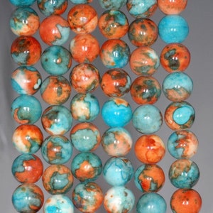 Ocean Jade Gemstone Orange Blue Round 4mm 6mm 8mm 10mm 12mm Loose Beads  BULK LOT 1,2,6,12 and 50 (789)