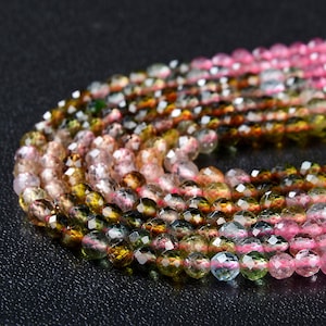 3MM Natural Multi Color Tourmaline Gemstone Grade AAA Micro Faceted Round Loose Beads 15 inch Full Strand (80009348-P26)