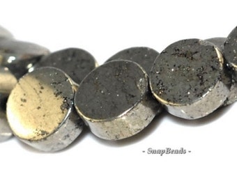 8mm Palazzo Iron Pyrite Gemstone, Flat Round, Circle Coin Button, 8mm Loose Beads 16 inch Full Strand (90181667-138)