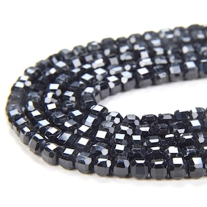 2MM Natural Black Tourmaline Gemstone Grade AA Micro Faceted Diamond Cut Cube Loose Beads (P39)