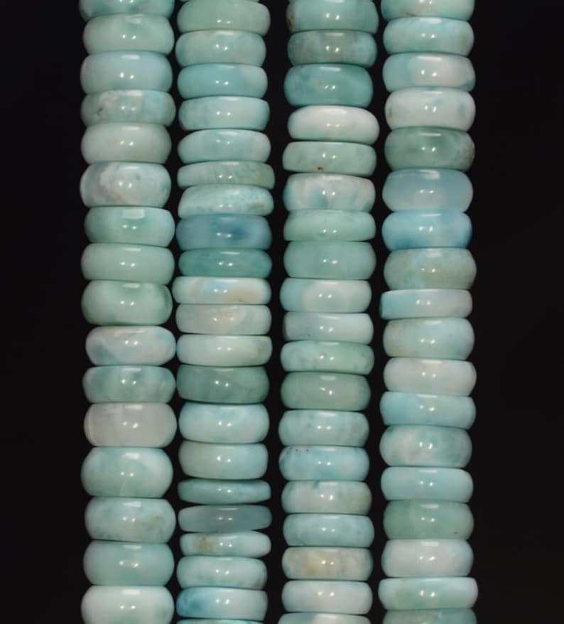 80006165-109 Genuine Dominican Larimar Gemstone Grade AAA Blue 6x2-7x3MM Rondelle Slice Loose Beads 4 inch