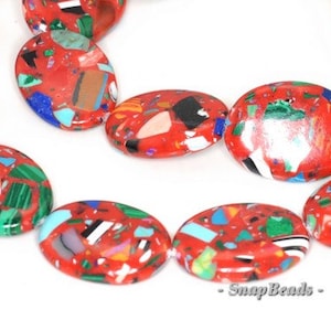 Matrix Turquoise Gemstone Red Mosaic Oval 25x18mm Loose Beads 15.5 Inch Full Strand (90145243-213)