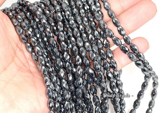 6MM NOIR BLACK HEMATITE GEMSTONE TWISTED ROUND HEXAGON DRUM 6MM LOOSE BEADS 7.5/"