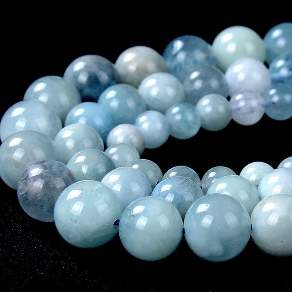 Natural Aquamarine Gemstone Grade AAA Round 6MM 8MM 10MM 12MM Loose Beads (D215)