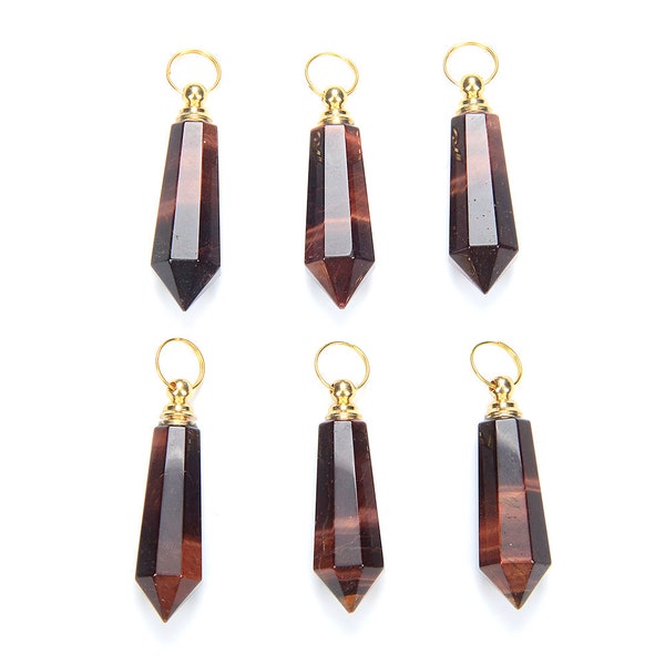 49X15MM Natural Red Tiger Eye Gemstone Perfume Bottle Pendant Faceted Point, Essential Oil Bottle Beads 1 Bead (80017252-P71)