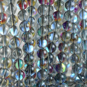 6mm Mystic Aura Quartz Titanium BI Grey Rainbow Round Loose Beads 15.5 inch Full Strand (90183965-361)