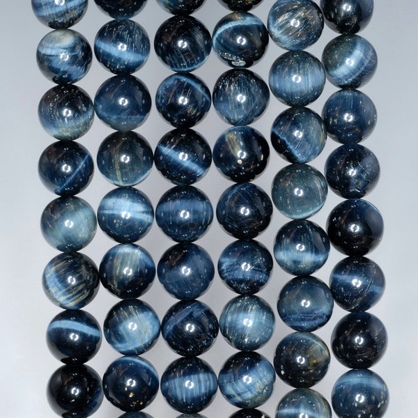 8mm Blue Tiger Eye Gemstone Hawk Eye Grade AA Round Loose Beads 15.5 inch Full Strand (90183143-259)