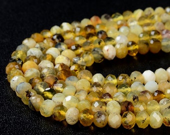 5X4MM Natural Yellow Opal Gemstone Grade A Micro Faceted Rondelle Loose Beads (P38)