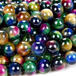 Rainbow Galaxy Tiger Eye Gemstone Grade AA Round 4MM 6MM 8MM 10MM Loose Beads (D78)