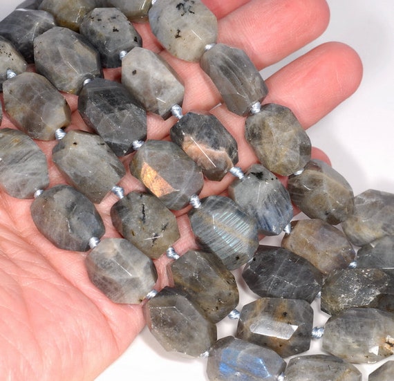 18X14MM LABRADORITE GEMSTONE FACETED NUGGET LOOSE BEADS 7.5/"