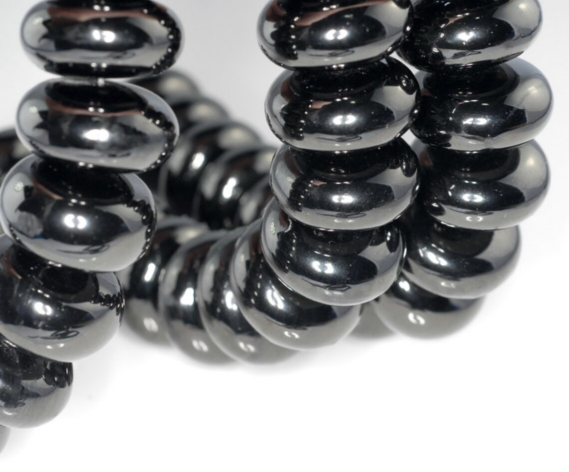 18x9mm Black Jet Gemstone Organic Rondelle Loose Beads 16 inch | Etsy