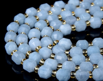 6MM Natural Aquamarine Gemstone Grade AAA Faceted Prism Double Point Cut Loose Beads (D32)