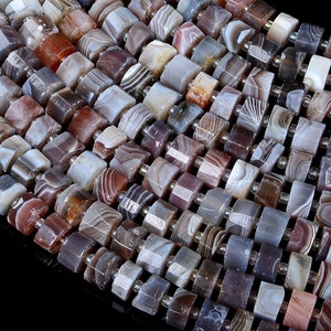 9x8-9x4MM Botswana Agate Gemstone Faceted Cylinder Wheel Tube Loose Beads (S5)