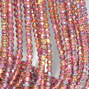 3mm Titanium Hematite Gemstone Red Grade AAA Rose Pink Faceted Round Loose Beads 15.5 inch Full Strand (80005045-454)
