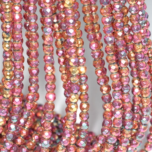 2mm Titanium Hematite Gemstone Red Grade AAA Rose Pink Faceted Round Loose Beads 15.5 inch Full Strand (80005044-454)