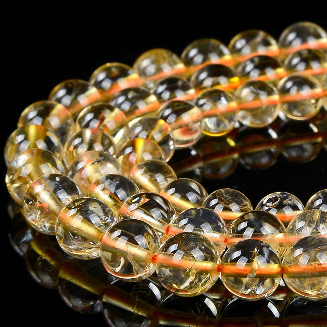 Perles Rondes En Citrine Naturelle Dorée - Tailles 4mm, 6mm, 8mm - Vrac Pour Création De Bijoux