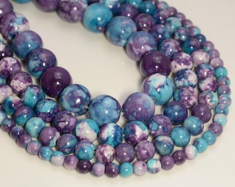 Ocean Jade Dyed Purples Blue Violets Gemstone 4mm 6mm 8mm 10mm Round Loose Beads (A225)