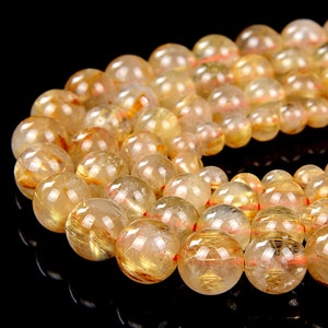 Golden Rutilated Quartz Gemstone Gold Grade AAA 4mm 5mm 6mm 7mm 8mm Round Loose Beads 15.5 inch Full Strand (A292)