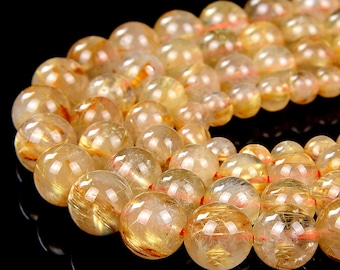 5mm+ Beads Rutilated Quartz 3 Round Stretch BraceletNecklace Faceted 11inch+ lenght