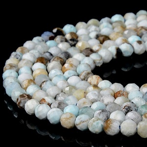 Natural Dominican Larimar Gemstone Grade A Micro Faceted Round 4MM  Loose Beads 15 inch Full Strand (80018191-P95)